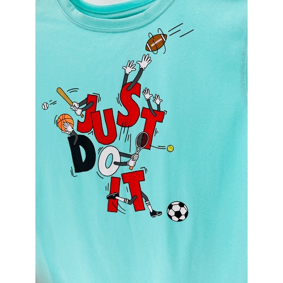 Nike Dri Fit Boys Aqua Blue Graphic Design Tee - Picture 3 of 9